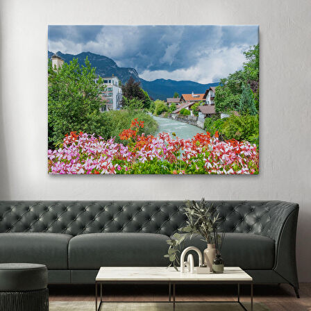 Almanya Garmich-partenkirche de Güzel Bir Nehir Manzarası Duvar Tablosu-3466