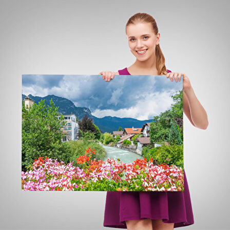 Almanya Garmich-partenkirche de Güzel Bir Nehir Manzarası Duvar Tablosu-3466