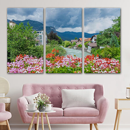 Almanya Garmich-partenkirche de Güzel Bir Nehir Manzarası Duvar Tablosu-3466