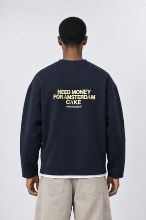 Erkek Cake Baskılı Pis Dikiş Detaylı Oversize Sweatshirt Lacivert