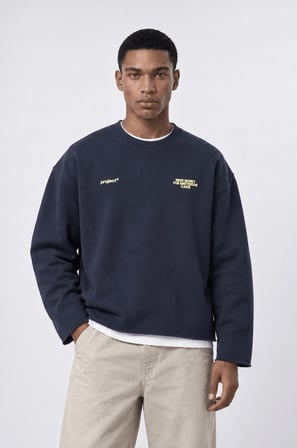 Erkek Cake Baskılı Pis Dikiş Detaylı Oversize Sweatshirt Lacivert