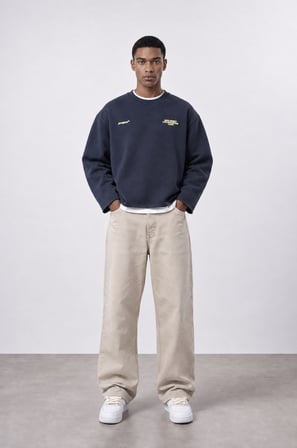 Erkek Cake Baskılı Pis Dikiş Detaylı Oversize Sweatshirt Lacivert