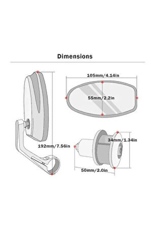Motosiklet Gidon Aynası Oval - Mavi (lacivert) Renk Topuz -Supermto