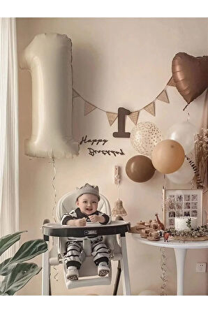 10 Adet Balonlu Kahverengi Kalp Folyolu ,Krem 1 Rakam Folyo Balon