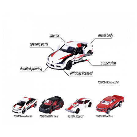 Majorette 1/64 Ölçek Toyota Racing Beşli Set 212053189 / Toyota Corolla Altis - Toyota GRMN Yaris - Toyota GR Supra SZ-R - Toyota Hilux Revo - Toyota 2000 GT