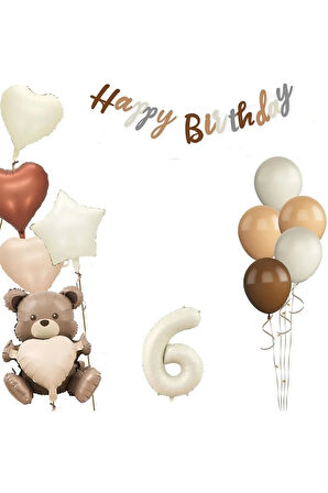 OTURAN KALPLİ AYI RETRO RENK DOĞUM GÜNÜ YAŞ BALON SET