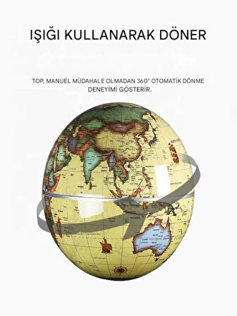  Dönen Işıklı Siyah Dünya Haritası  Küre
