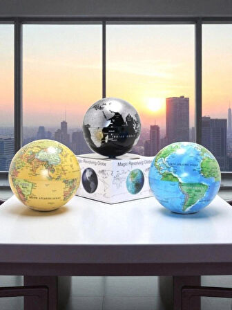  Dönen Işıklı Siyah Dünya Haritası  Küre