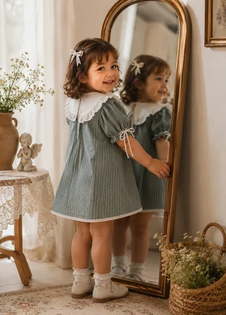 Mint Yeşili Zarafet Elbisesi | Kız Çocuk Peter Pan Yakalı Elbise