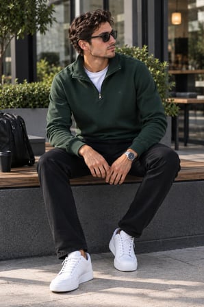 Luxıc core Erkek  Yarım Fermuarlı Dik Yaka Kazak Regular Fit Günlük Şık Basic