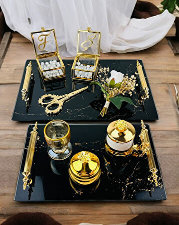 Heartfelt Siyah Desenli Cam Söz Tepsisi