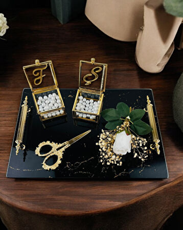 Heartfelt Siyah Desenli Cam Söz Tepsisi