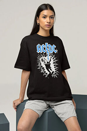AC DC Rock Metal Müzik Grubu Baskılı Unisex Oversize Tişört