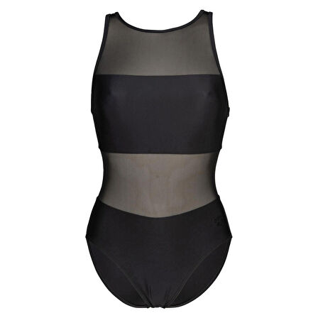 Mesh Panels Swimsuit Vent Kadın Siyah Yüzücü Mayosu 006658500