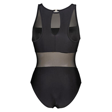 Mesh Panels Swimsuit Vent Kadın Siyah Yüzücü Mayosu 006658500