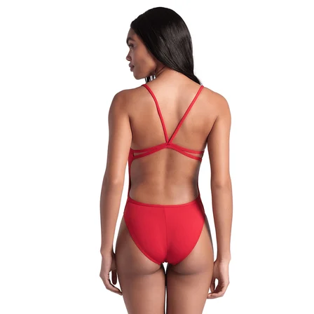 Swimsuit Lace Back Solid Kadın Kırmızı Yüzücü Mayo 004651405