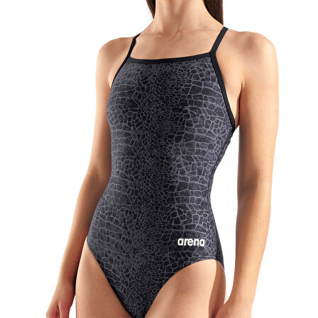 Snakeskin Swimsuit Lightdrop Back Kadın Siyah Yüzücü Mayosu 010157500