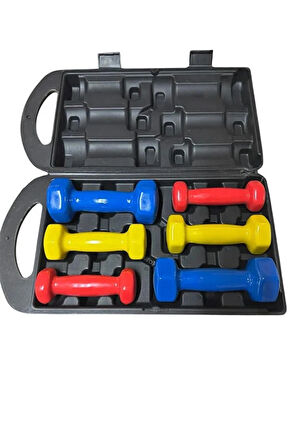 6 Kg Vinly Kaplı Dipping Dumbbell Set Kadınlar İçin Çantalı Dambıl Set 0,5 kg, 1 Kg, 1,5 kg