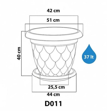 SO-D011 Damla Desen Saksı Takımı Tabaklı 37 Litre No:11 Kiremit 3 Adet