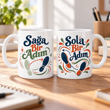 Sağa Bir Adım ve Sola Bir Adım 2'li Porselen Kupa Seti - MODEL 555