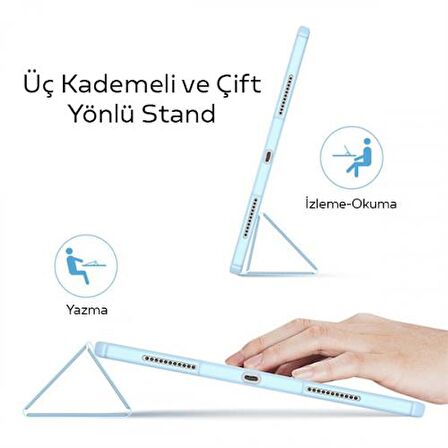 Coofbe Standlı Kalem Yerli Mıknatıslı Arkası Şeffaf iPad Pro 11 Tablet Kılıfı 2022-2021-2020-2018