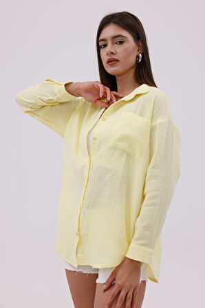 Oversize Basic Müslin Kadın Gömlek KADIN-MÜSLİN-GÖMLEK