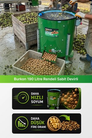 Burkon 190 Litre Rendeli Sabit Devirli Ceviz Soyma Makinesi