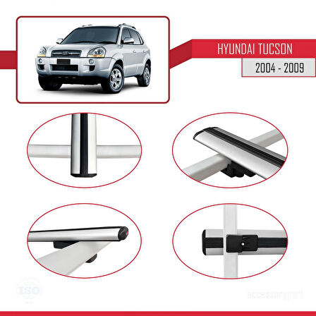 Hyundai Tucson (JM) 2004-2009 Arası ile Uyumlu BASIC Model Ara Atkı Tavan Barı Gri 2 Adet