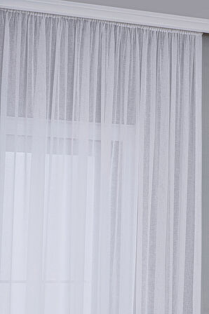 Gauze Fabric Design FOLDED KETEN PLUS BEYAZ YÜKSEK KALİTELİ EKSTRAFORLU TÜL PERDE 100 x 250