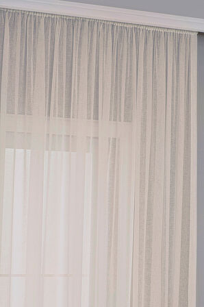 Gauze Fabric Design FOLDED KETEN PLUS BEJ YÜKSEK KALİTELİ EKSTRAFORLU TÜL PERDE 125 x 270