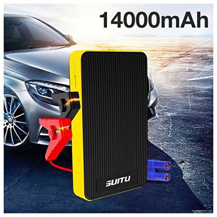 Coofbe Şarjlı 14000mAh Akü Takviye Seti Jump Starter Tüm Akülere Uyum Powerbank Led Işıklı Akü Şarjı