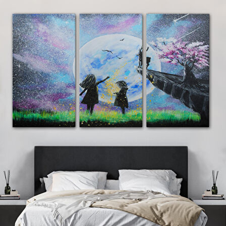 Gece Ay'ı İzleyen Çocuklar Duvar Tablosu-3470