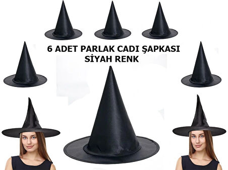 Nessiworld Halloween Siyah Renk Parlak Dralon Cadı Şapkası Yetişkin ve Çocuk Uyumlu 6 Adet