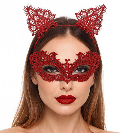 Nessiworld Şık Kırmızı Dantel Maske ve Taç Seti 5 No – Maskeli Balo &amp; Özel Etkinlikler