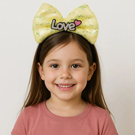 Nessiworld LED Işıklı Love Yazılı Sarı Fiyonk Taç – Kız Çocuk Parti Tacı