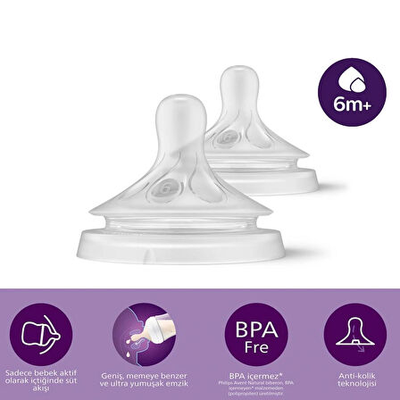 Nessiworld Avent Doğal Tepkili Natural Response 2'Li Biberon Emziği No:6 6+ Ay