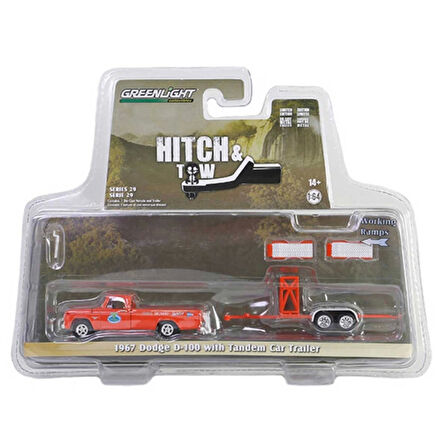 Nessiworld Greenlight 1/64 1967 Dodge D-100 with Tandem Car Trailer
