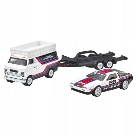 Nessiworld Car Culture Team Transport DMC DeLorean & HW Rally Hauler Diecast Car