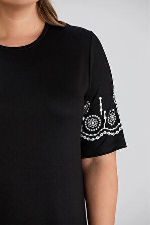 Wearon Kadın Aysar Kısa Kol Baskılı iki ip Boydan Siyah Elbise