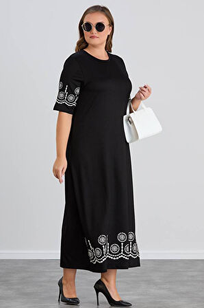 Wearon Kadın Aysar Kısa Kol Baskılı iki ip Boydan Siyah Elbise