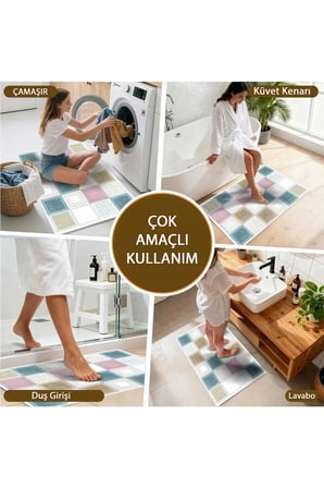 Banyo Paspası, Yumuşak Banyo Halısı, Kaymaz Dot Tabanlı, Yıkanabilir - 60x100