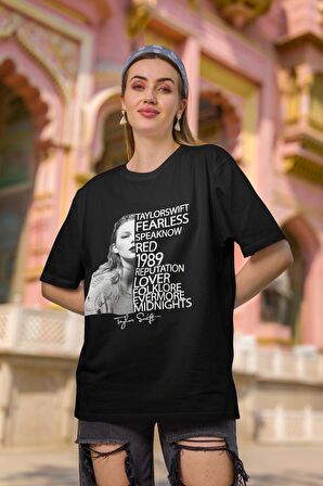 Taylor Swift Albüm İsimleri Yazılı Tişört, Unisex Oversize Taylor Swift Baskılı Tshirt