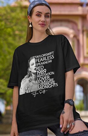 Taylor Swift Albüm İsimleri Yazılı Tişört, Unisex Oversize Taylor Swift Baskılı Tshirt