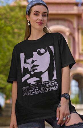 Taylor Swift Silüeti Baskılı Tişört, Unisex Oversize Taylor Swift Midnights Yazılı Tshirt