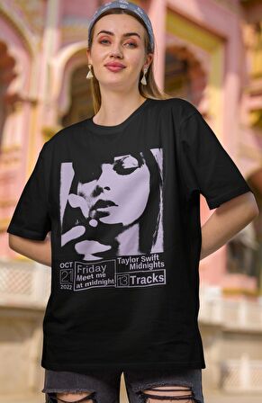 Taylor Swift Silüeti Baskılı Tişört, Unisex Oversize Taylor Swift Midnights Yazılı Tshirt