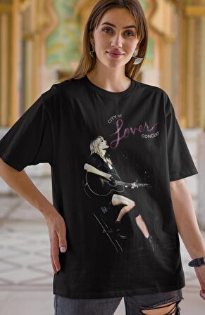 Taylor Swift Konser Baskılı Tişört, Unisex Oversize City Of Lover Concert Yazılı Tshirt