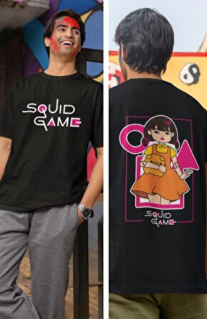 Squid Game Bebek Karakteri Sırt Baskılı Tişört, Erkek-Kadın Squid Game Dizi Temalı T-Shirt