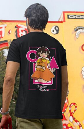 Squid Game Bebek Karakteri Sırt Baskılı Tişört, Erkek-Kadın Squid Game Dizi Temalı T-Shirt