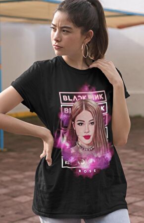 Blackpink Rose Baskılı T-shirt, Unisex K-Pop Baskılı Tişört