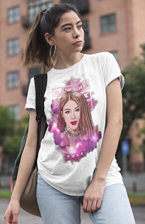 Blackpink Rose Baskılı T-shirt, Unisex K-Pop Baskılı Tişört